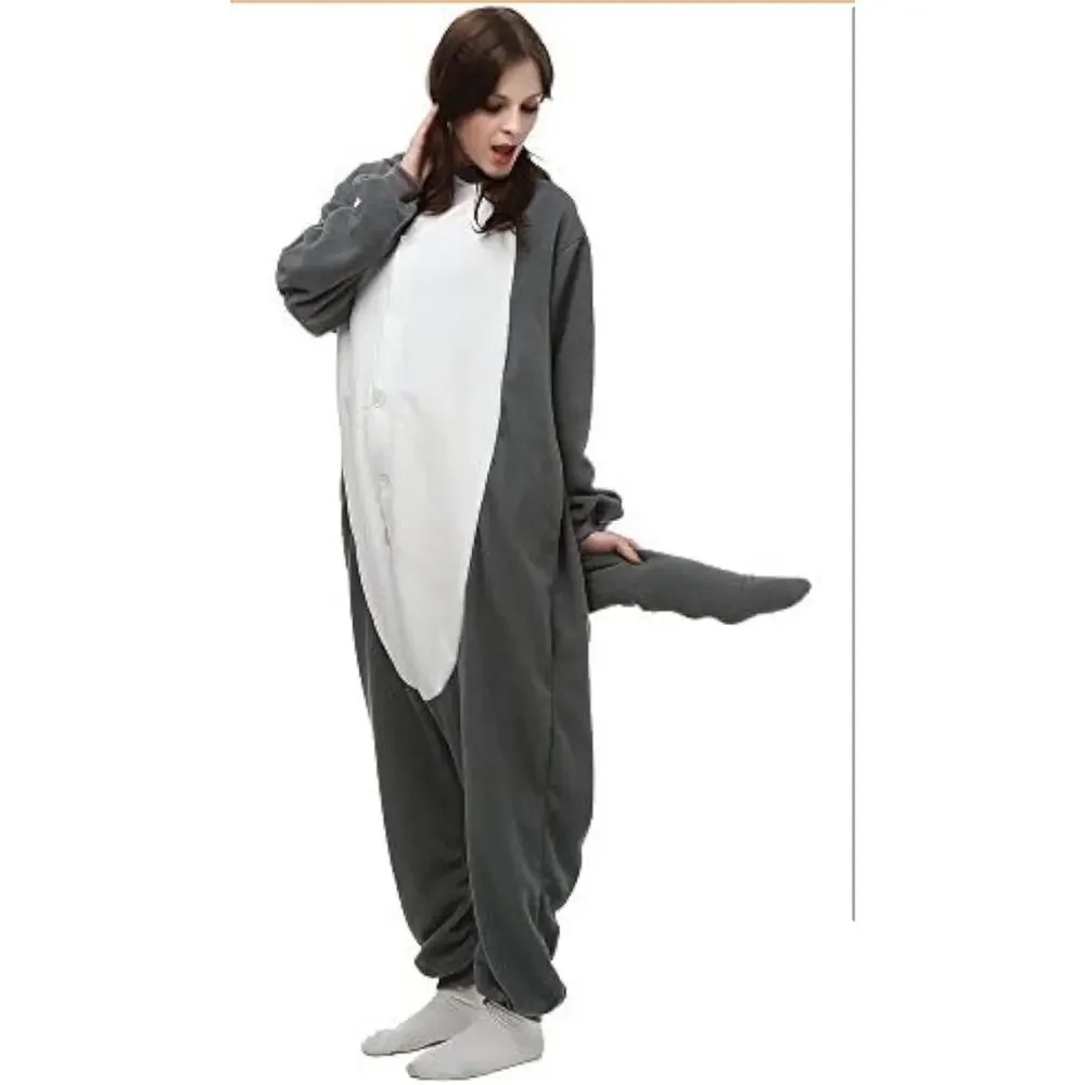 Adult Small Gray Wolf Monster Pajamas Costume Hooded‎ Jumpsuit Halloween NEW